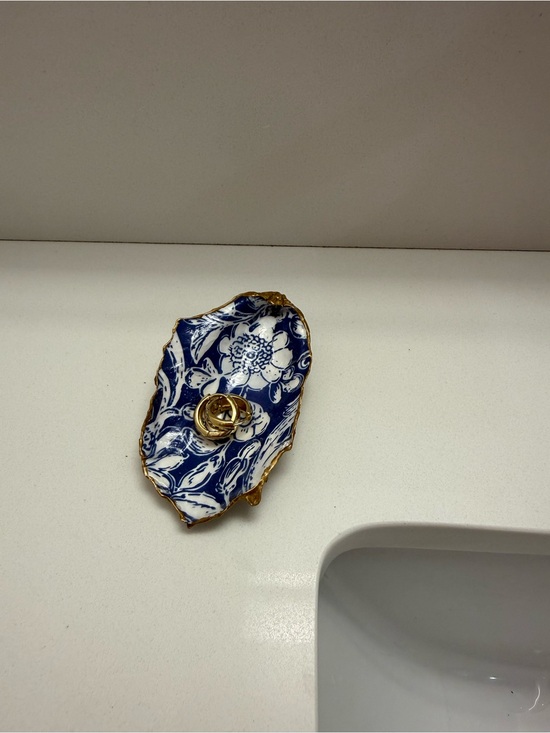 Handmade Jewelry - Handmade Oyster Jewelry Dish with Gold Lead Dipped Edge
